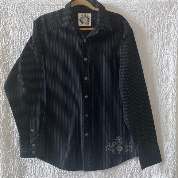 Level Ten Graphic Print Striped Button Down Long Sleeve Shirt - Picture 1 of 9